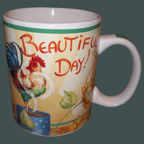 🎈VGUC Pier 1 Imports Beautiful Day Stoneware Mugs Set of 3 Rooster Design 4.25" - Picture 3 of 9